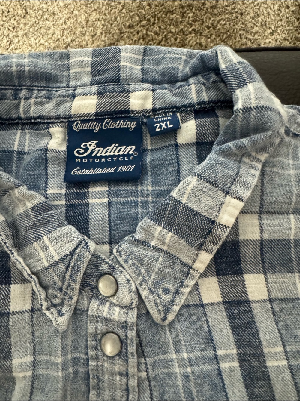 Indian Motorcycle Men's Blue Plaid Flannel Shirt - 2XL